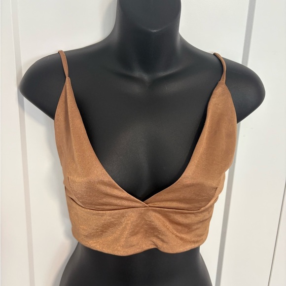 Zara Satin Bralette Bronze Festival Concert Crop Top Size Medium - Picture 4 of 7